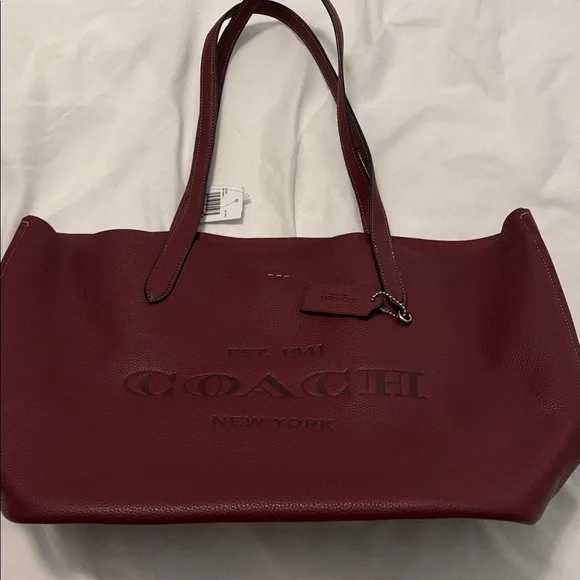 Coach CC050 Pebble Leather Cameron Large shopper Tote Shoulder Bag Burgandy NWT - Picture 5 of 12